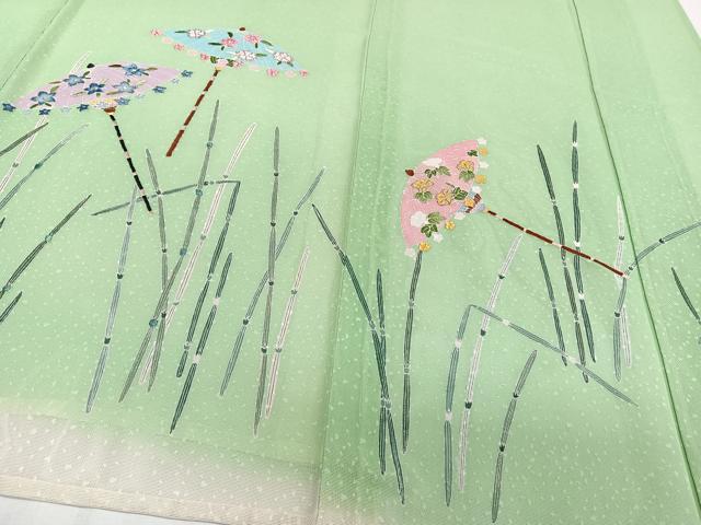 平和屋着物*夏物 訪問着 紗 駒刺繍 番傘 金彩 正絹 逸品 CABJ4064xi