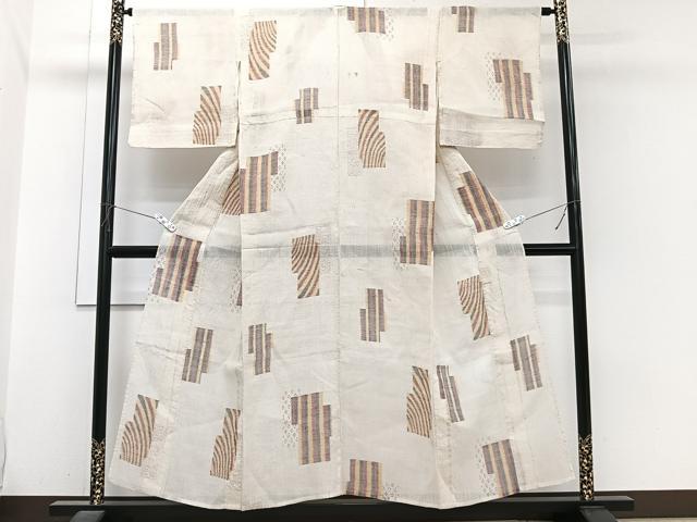 平和屋着物*夏物 本場小千谷縮 幾何学文 麻 逸品 CABJ4066xi
