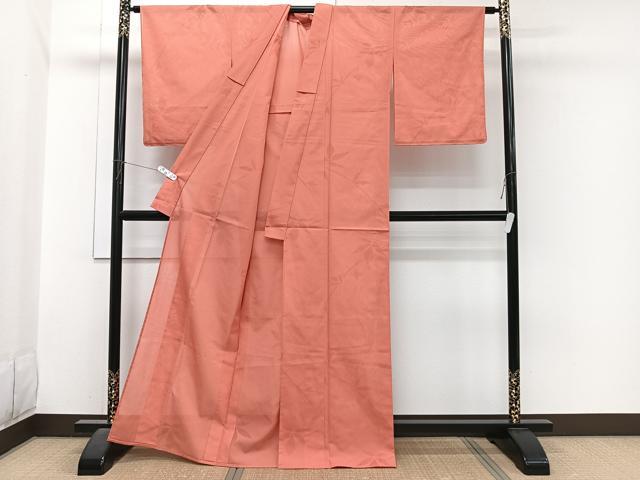 平和屋着物*夏物 色無地 枝葉紋紗 鉛丹色 正絹 逸品 未使用 CABJ4070xi