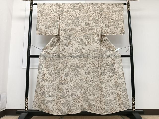 平和屋着物*夏物 訪問着 ぜんまい紬 紗 風景文 正絹 逸品 CABJ4073xi