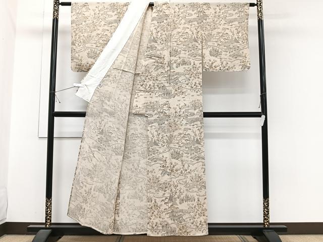平和屋着物*夏物 訪問着 ぜんまい紬 紗 風景文 正絹 逸品 CABJ4073xi