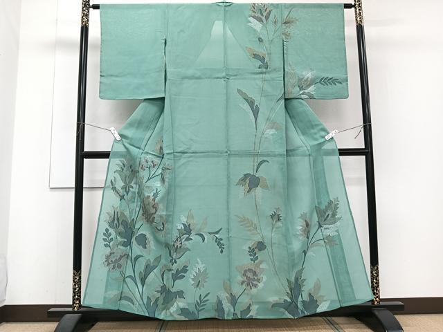 平和屋着物*夏物 訪問着 紗 更紗枝草花文 銀糸 正絹 逸品 CABJ4094xi