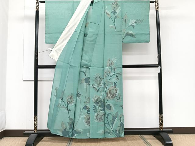 平和屋着物*夏物 訪問着 紗 更紗枝草花文 銀糸 正絹 逸品 CABJ4094xi