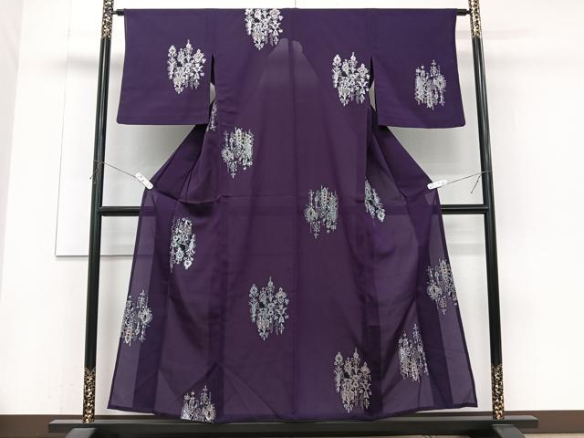 平和屋着物*夏物 お召 吉祥文 寿光織 銀糸 正絹 逸品 CABJ4095xi