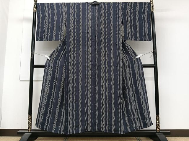 平和屋着物*夏物 小紋 変わり絽 よろけ縞 正絹 逸品 CABJ4123xi