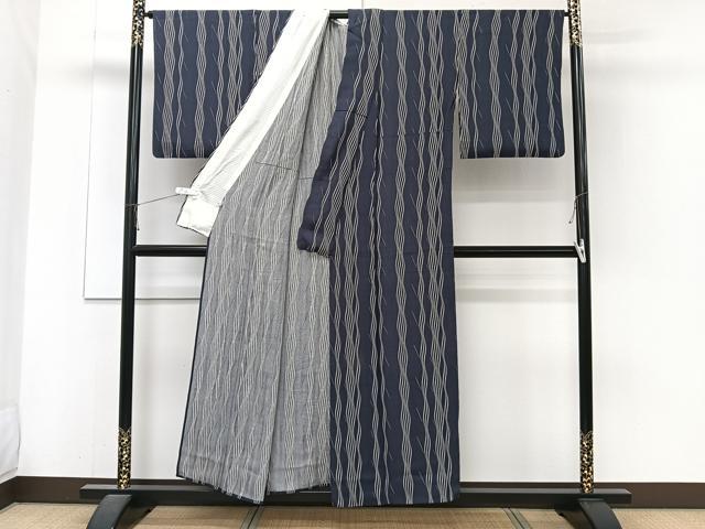平和屋着物*夏物 小紋 変わり絽 よろけ縞 正絹 逸品 CABJ4123xi