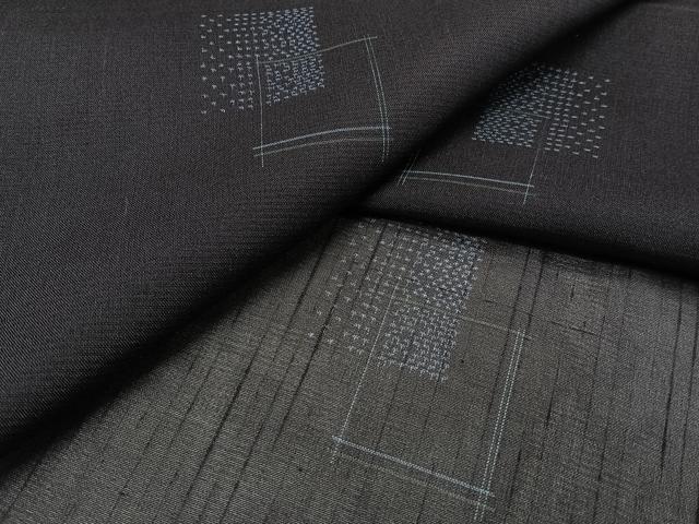 平和屋着物*夏物 夏大島 紗 色紙重ね文 黒地 正絹 逸品 CABJ4134xi