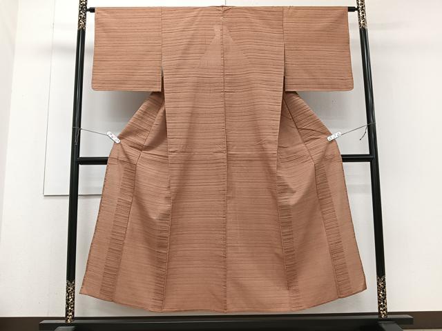 平和屋着物*夏物 色無地 紬 土器色 正絹 逸品 CABJ4137xi
