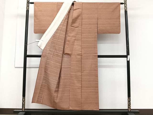 平和屋着物*夏物 色無地 紬 土器色 正絹 逸品 CABJ4137xi