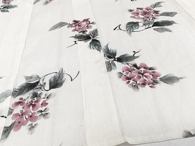 平和屋着物*夏物 本場小千谷縮 手描き 枝草花文 麻 逸品 CABJ4146xi