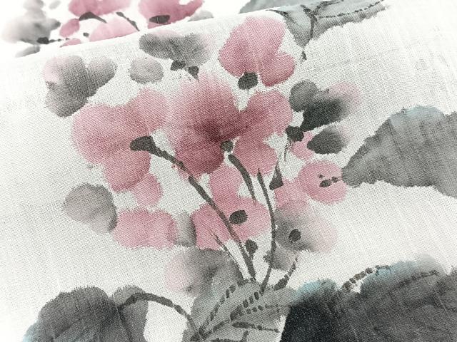 平和屋着物*夏物 本場小千谷縮 手描き 枝草花文 麻 逸品 CABJ4146xi