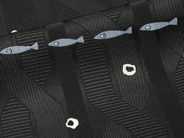 平和屋着物*夏物 小紋 魚 黒地 洗える着物 CABJ4183xi