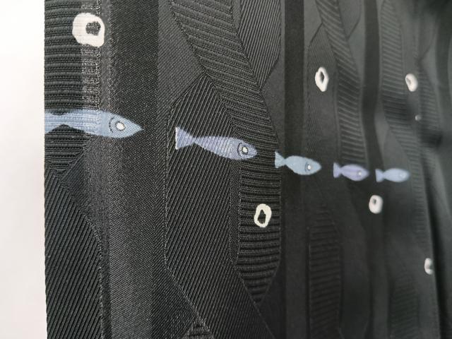 平和屋着物*夏物 小紋 魚 黒地 洗える着物 CABJ4183xi