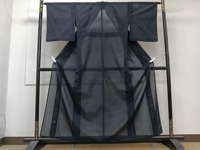平和屋着物*夏物 色無地 楓紋紗 漆黒色 正絹 逸品 CABJ4186xi