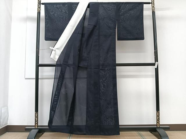 平和屋着物*夏物 色無地 楓紋紗 漆黒色 正絹 逸品 CABJ4186xi
