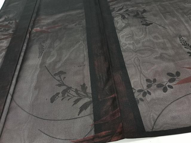 平和屋着物*夏物 小紋 紗 草花文 黒地 正絹 逸品 未使用 CABJ4192xi