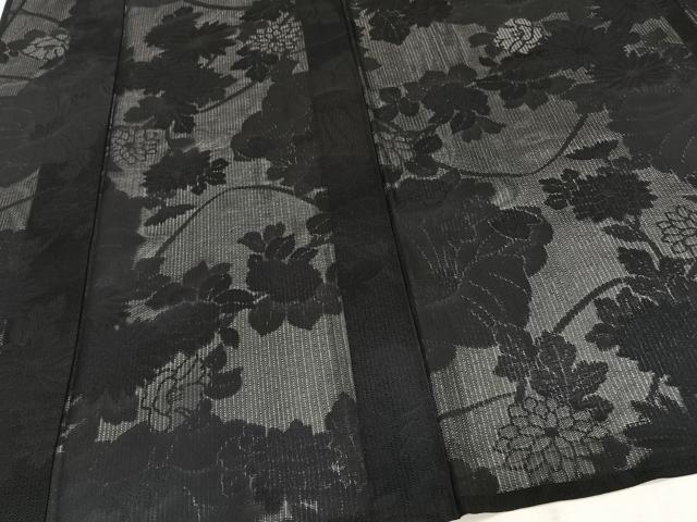 平和屋着物*夏物 色無地 草花紋紗 黒地 正絹 逸品 CABJ4217xi
