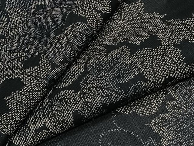 平和屋着物*夏物 小紋 紗 舞葉文 黒地 洗える着物 CABJ4228xi