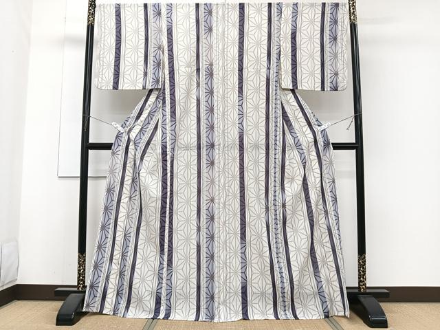 平和屋着物*夏物 小紋 紗 麻の葉文 洗える着物 CABJ4250xi