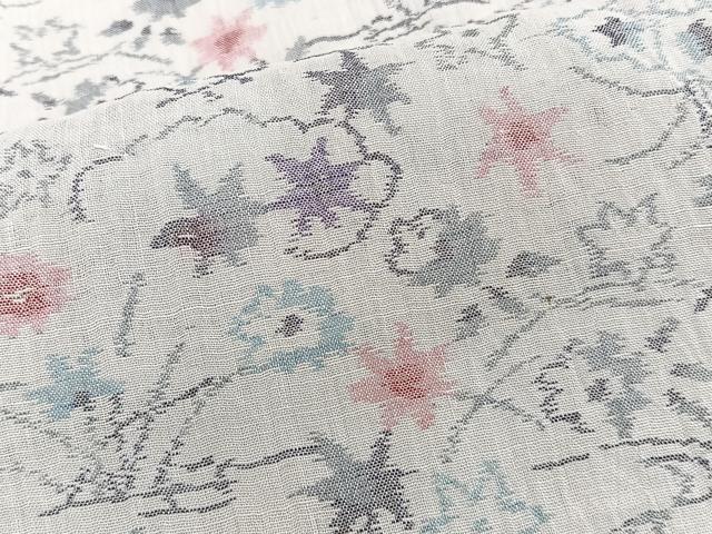 平和屋着物*夏物 本場小千谷縮 流水楓文 麻 逸品 CABJ4255xi