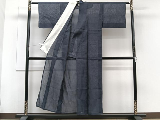 平和屋着物*夏物 本場小千谷縮 色無地 青褐色 麻 逸品 CABJ4273xi