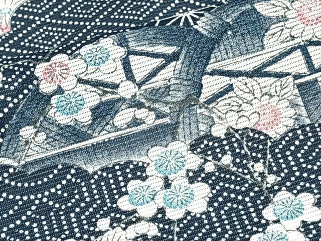 平和屋着物*夏物 小紋 絽 幾何学風景花文 洗える着物 CABJ4283xi