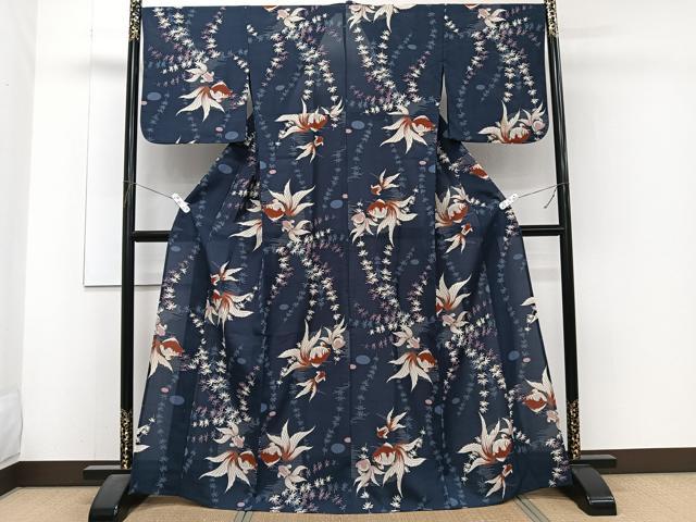 平和屋着物*夏物 撫松庵 小紋・浴衣兼用 セオアルファ 金魚草文 洗える着物 CABJ4289xi