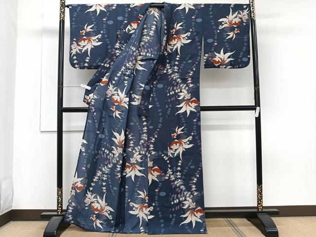 平和屋着物*夏物 撫松庵 小紋・浴衣兼用 セオアルファ 金魚草文 洗える着物 CABJ4289xi