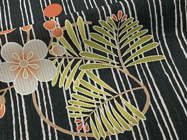 平和屋着物*ファッションブランド hiromichi nakano ヒロミチナカノ 夏物 小紋 紗 草花文 黒地 洗える着物 CABJ4290xi