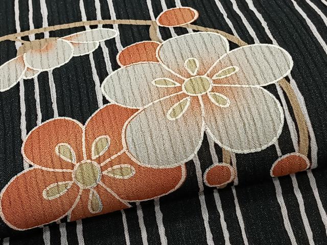 平和屋着物*ファッションブランド hiromichi nakano ヒロミチナカノ 夏物 小紋 紗 草花文 黒地 洗える着物 CABJ4290xi