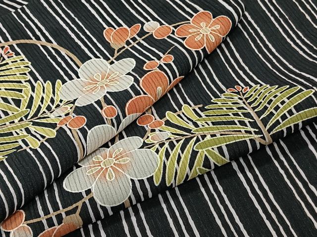 平和屋着物*ファッションブランド hiromichi nakano ヒロミチナカノ 夏物 小紋 紗 草花文 黒地 洗える着物 CABJ4290xi