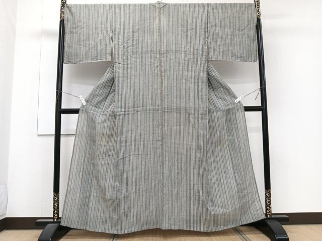 平和屋着物*夏物 本場小千谷縮 紗 縞 麻 逸品 CABJ4297xi