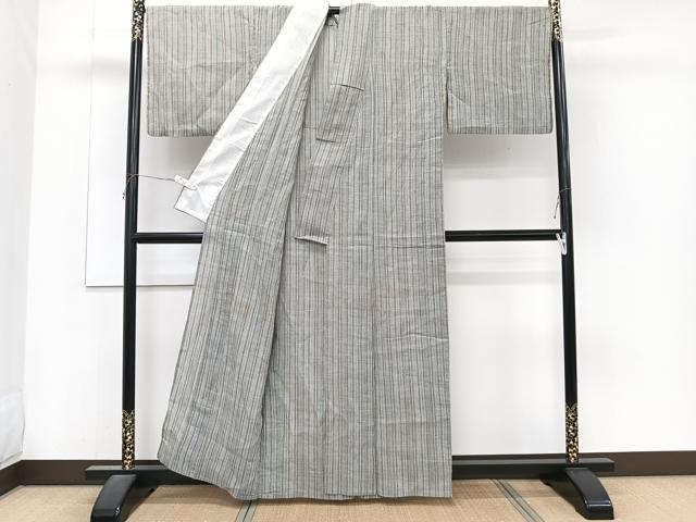 平和屋着物*夏物 本場小千谷縮 紗 縞 麻 逸品 CABJ4297xi