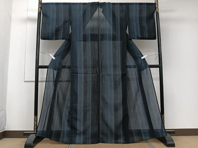 平和屋着物*夏物 夏結城 100亀甲 亀甲間道 黒地 正絹 逸品 CABJ4312xi