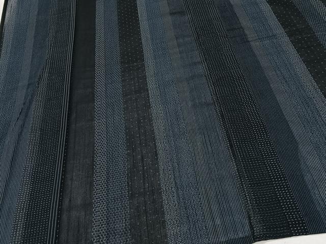 平和屋着物*夏物 夏結城 100亀甲 亀甲間道 黒地 正絹 逸品 CABJ4312xi