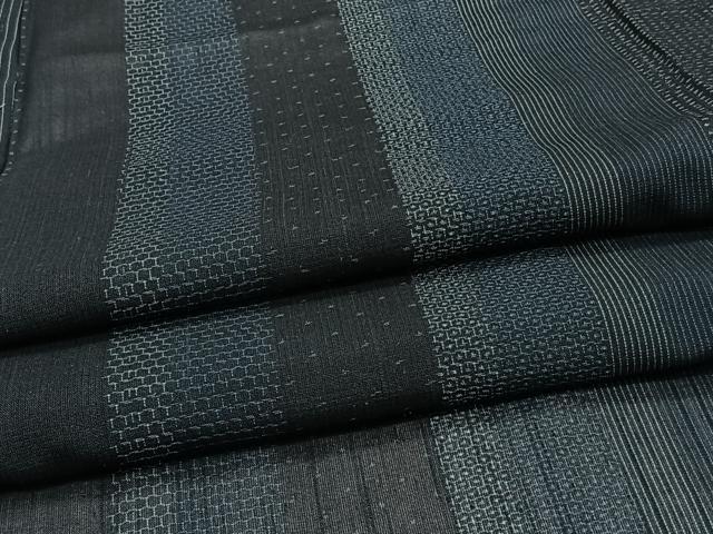 平和屋着物*夏物 夏結城 100亀甲 亀甲間道 黒地 正絹 逸品 CABJ4312xi