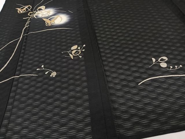 平和屋着物*夏物 訪問着 紋絽 草花文 兎 蛍ぼかし 黒地 金銀彩 正絹 逸品 CABJ4314xi