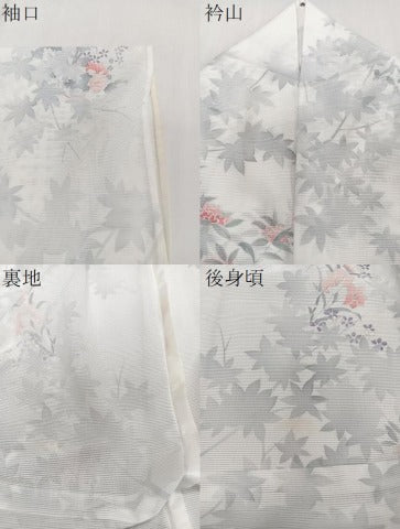 平和屋着物*夏物 小紋 絽 枝楓花文 洗える着物 CABJ4320xi