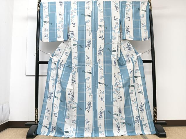 平和屋着物*夏物 撫松庵 小紋・浴衣兼用 セオアルファ 草花文 トンボ ロング丈 洗える着物 CABJ4362xi