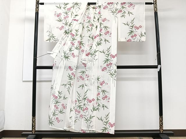 平和屋着物*夏物 小紋 絽 枝草花文 洗える着物 CABJ4364xi