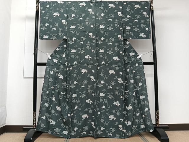 平和屋着物*夏物 小紋 絽 型染め 草花文 正絹 逸品 CABJ4381xi