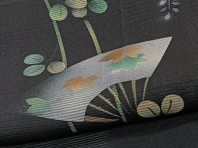 平和屋着物*夏物 訪問着 絽 枝垂れ扇花文 黒地 金彩 正絹 逸品 CABJ4384xi