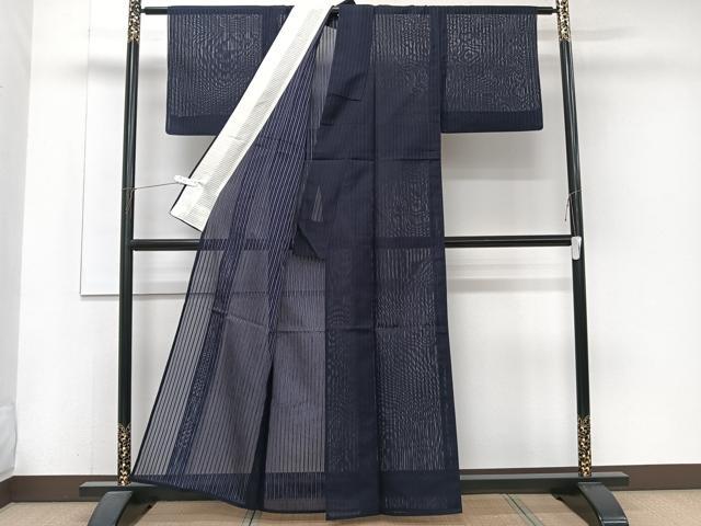平和屋着物*夏物 色無地 縞紋紗 縞 濃鼠色 正絹 逸品 CABJ4390xi