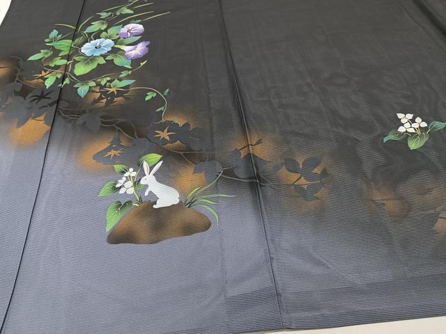 平和屋着物*夏物 訪問着 絽 草花文 兎 暈し染め 金彩 正絹 逸品 CABJ4391xi
