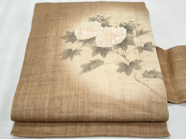 平和屋着物*夏物 染色作家 桐山紫香 手描き 九寸名古屋帯 枝花文 麻 逸品 CABJ4404fb
