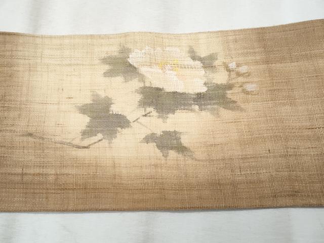平和屋着物*夏物 染色作家 桐山紫香 手描き 九寸名古屋帯 枝花文 麻 逸品 CABJ4404fb