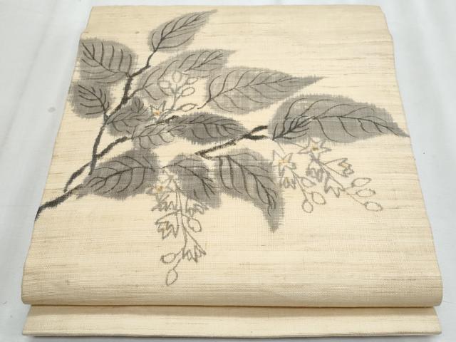 平和屋着物*夏物 九寸名古屋帯 手描き 枝葉文 麻 逸品 CABJ4415fb