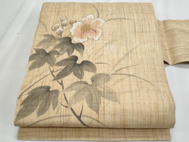 平和屋着物*夏物 九寸名古屋帯 作家物 手描き 枝花文 麻 逸品 CABJ4416fb