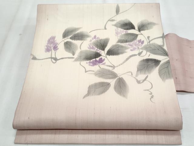 平和屋着物*夏物 九寸名古屋帯 作家物 手描き 枝花文 正絹 逸品 CABJ4454fb