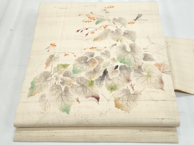 平和屋着物*夏物 九寸名古屋帯 手描き トンボ 枝葉文 正絹 逸品 CABJ4455fb